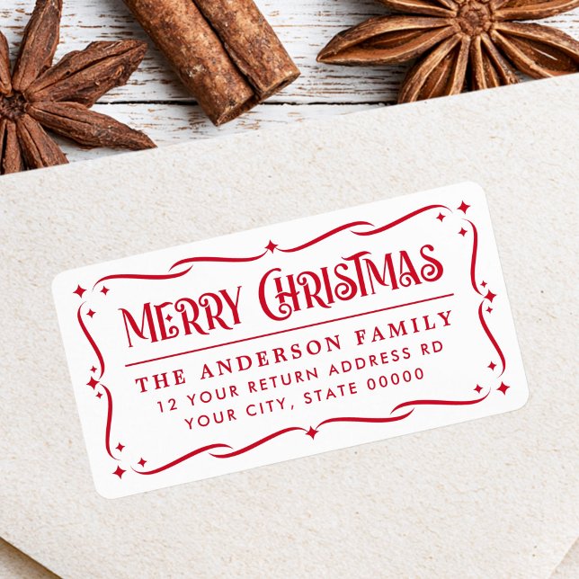 Festive God jul Red White returadress Adressetikett (Festive Merry Christmas red white return address Label)