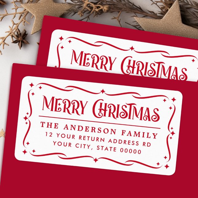 Festive God jul Red White returadress Adressetikett (Festive Merry Christmas red white return address Label)
