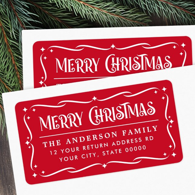 Festive God jul Red White returadress Adressetikett (Festive Merry Christmas red white return address Label)