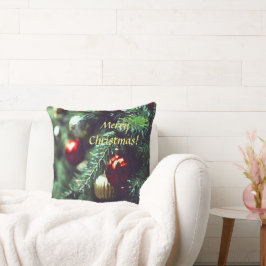 Festive God jul Träd med röda prydnadsföremål Kudde