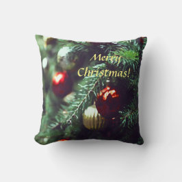 Festive God jul Träd med röda prydnadsföremål Kudde