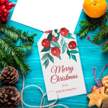 Festive God jul Watercolor Red Berries
