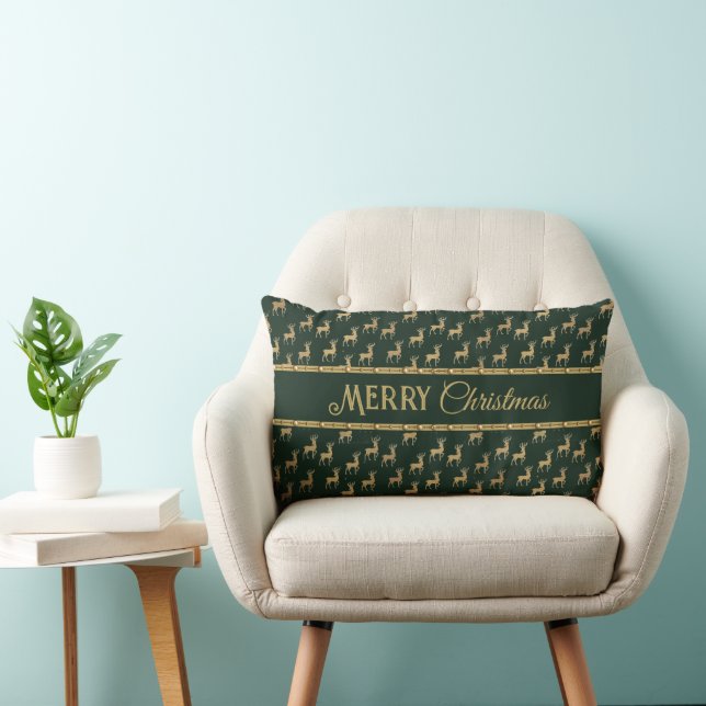 Festive Gold Deer Holiday Lumbar Accent Pillow Lumbarkudde (Stol)