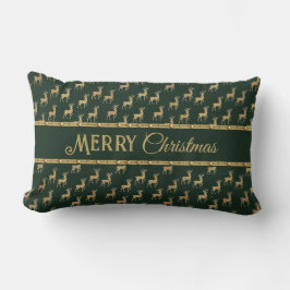 Festive Gold Deer Holiday Lumbar Accent Pillow Lumbarkudde