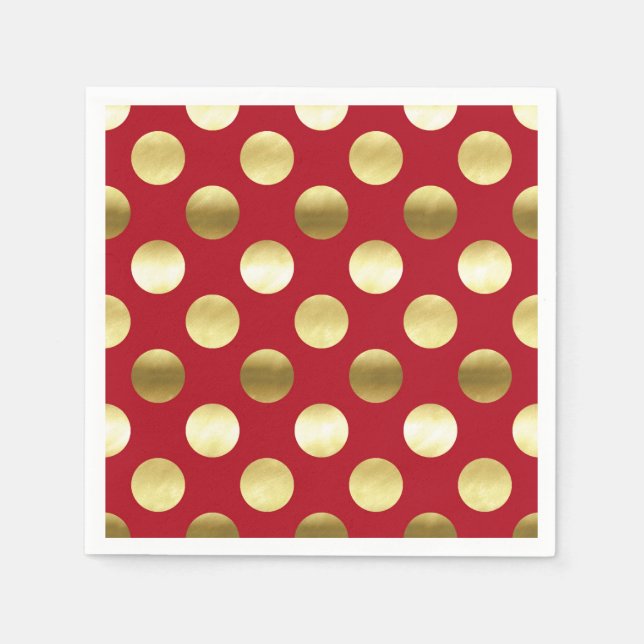 Festive Gold Foil Polka dots Red Pappersservett (Framsidan)