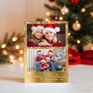 Festive Gold Glam 2 Foto Collage Julkort