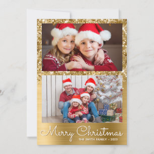 Festive Gold Glam 2 Fotokollage Julkort
