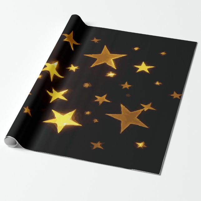 Festive Gold Stars on Black – Bold Glamorous Gift  Presentpapper (Utrullad)