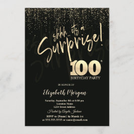 Festive Gold Surprise 100th Birthday Party Inbjudningar