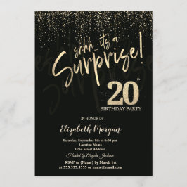 Festive Gold Surprise 20th Birthday Party Inbjudningar