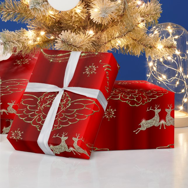 Festive Golden Änglar och Sparkling Hjort Red Jula Presentpapper (Helgdagar)