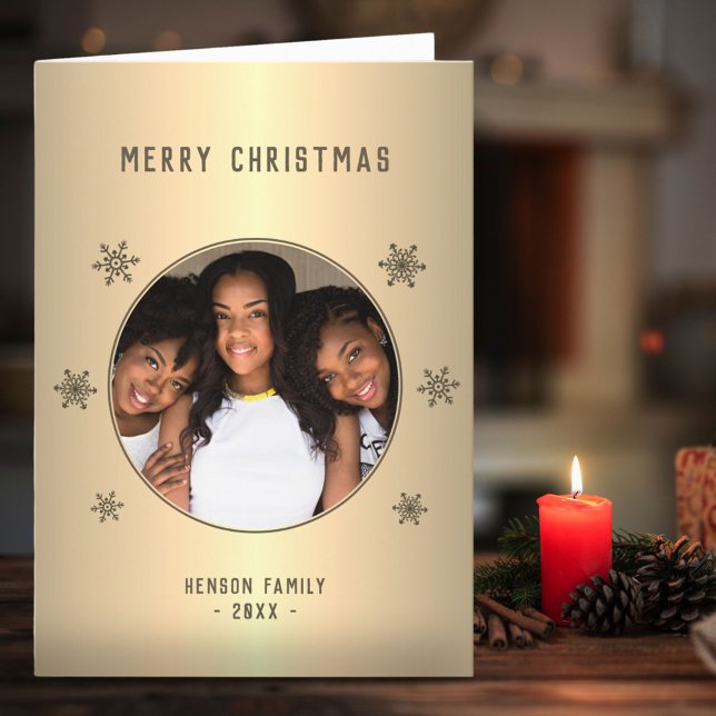 Festive Golden Metallic Snowflake Photo jul Helgkort (Skapare uppladdad)