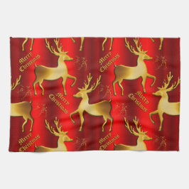 Festive Golden Reindeer på Red God jul Kökshandduk
