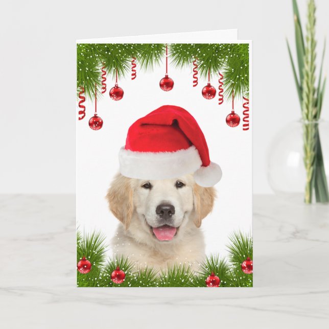 Festive Golden Retriever Cute-jul Helgkort (Framsida)