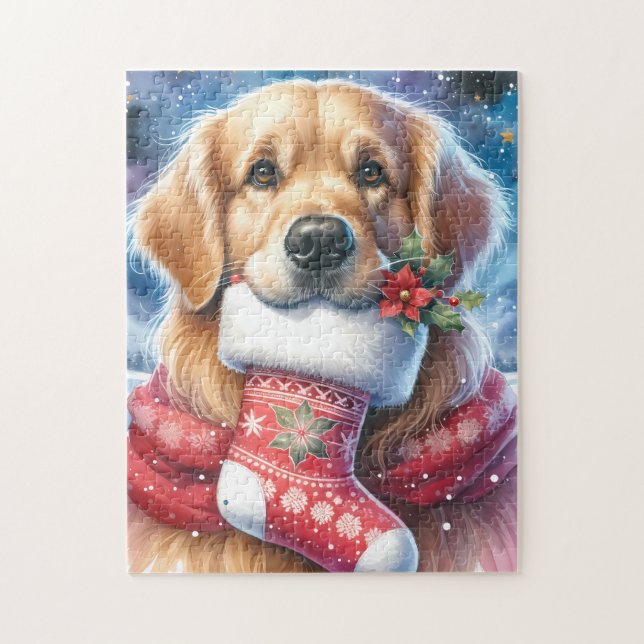 Festive Golden Retriever Hund Helgdag jul Pussel (Vertikal)
