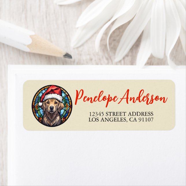 Festive Golden Retriever-jul Returadress Etikett (Insitu)