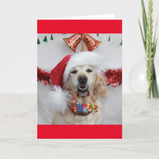 Festive Golden Retriever som håller julafton 'Woof Helgkort