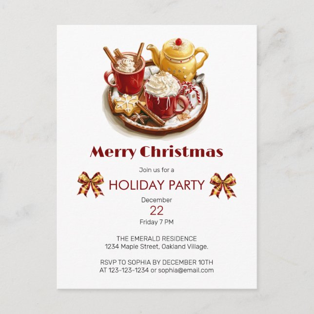 Festive Golden tea set, med hett Choco, jul Vykort (Framsida)