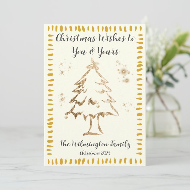 Festive Golden Träd-familjens julklapp, platt Kort (Stående Fram)