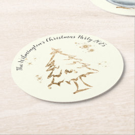 Festive Golden Träd jul Party Underlägg Papper Rund