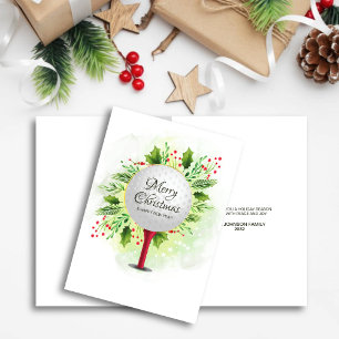Festive Golf Tee Shot jul Greenery Helgkort