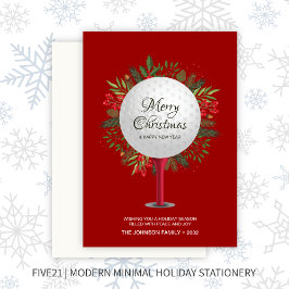 Festive Golf Tee Shot jul Greenery Julkort