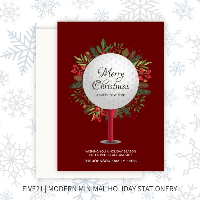 Festive Golf Tee Shot jul Greenery Julkort (Skapare uppladdad)