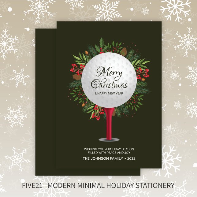 Festive Golf Tee Shot jul Greenery Julkort (Skapare uppladdad)