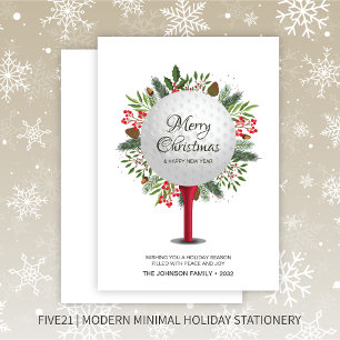 Festive Golf Tee Shot jul Greenery Julkort