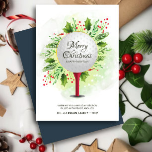 Festive Golf Tee Shot jul Greenery Julkort