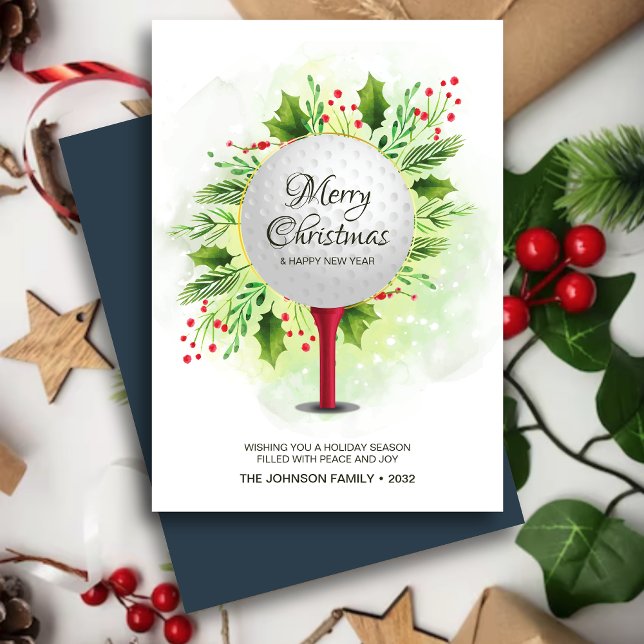 Festive Golf Tee Shot jul Greenery Julkort (Skapare uppladdad)