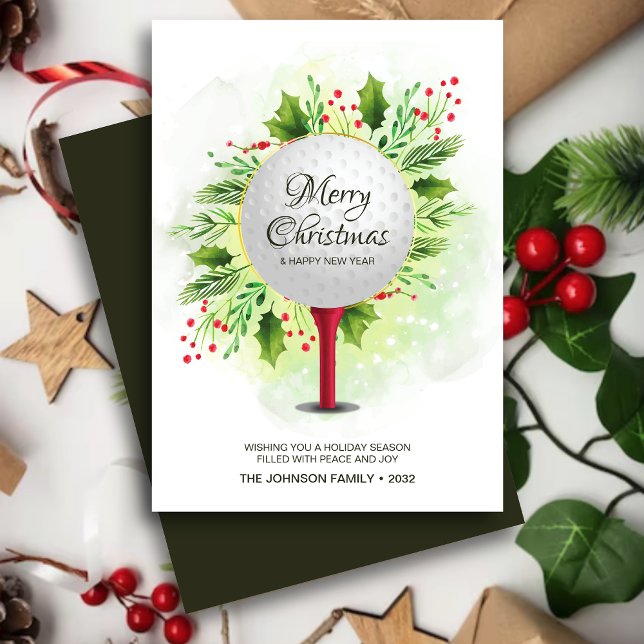 Festive Golf Tee Shot jul Greenery Julkort (Skapare uppladdad)