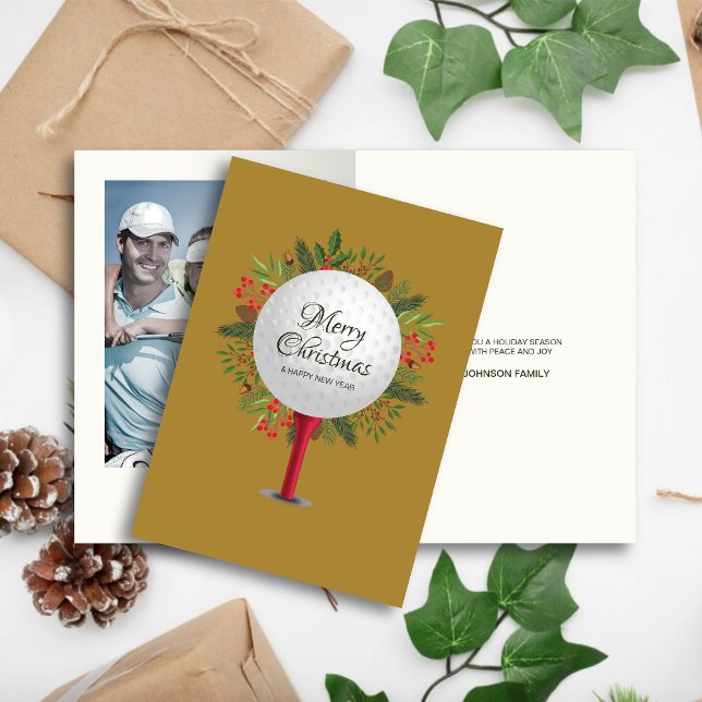 Festive Golf Tee Shot jul Greenery Photo Helgkort (Skapare uppladdad)