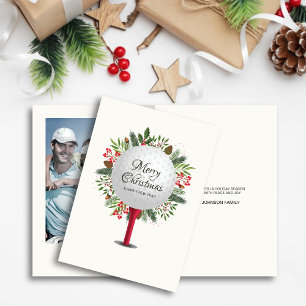 Festive Golf Tee Shot jul Greenery Photo Helgkort
