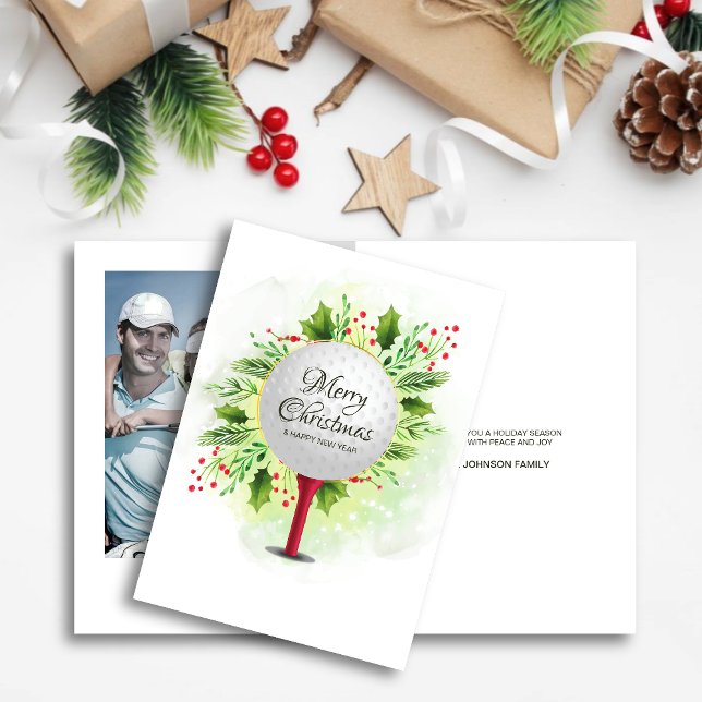 Festive Golf Tee Shot jul Greenery Photo Helgkort (Skapare uppladdad)