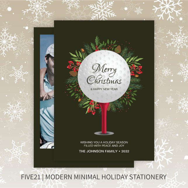 Festive Golf Tee Shot jul Greenery Photo Julkort (Skapare uppladdad)