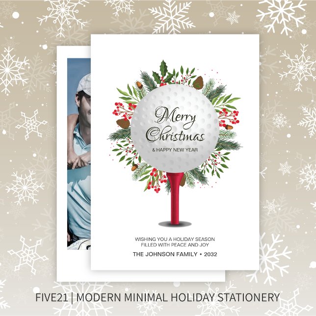 Festive Golf Tee Shot jul Greenery Photo Julkort (Skapare uppladdad)