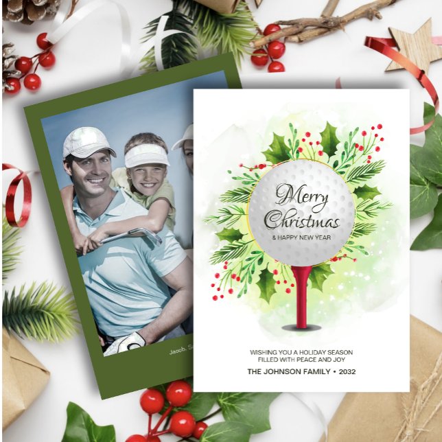Festive Golf Tee Shot jul Greenery Photo Julkort (Skapare uppladdad)