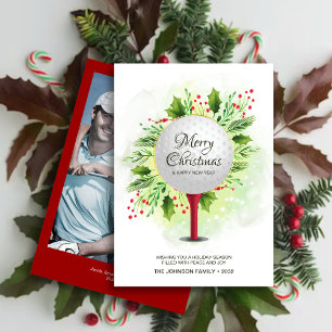 Festive Golf Tee Shot jul Greenery Photo Julkort