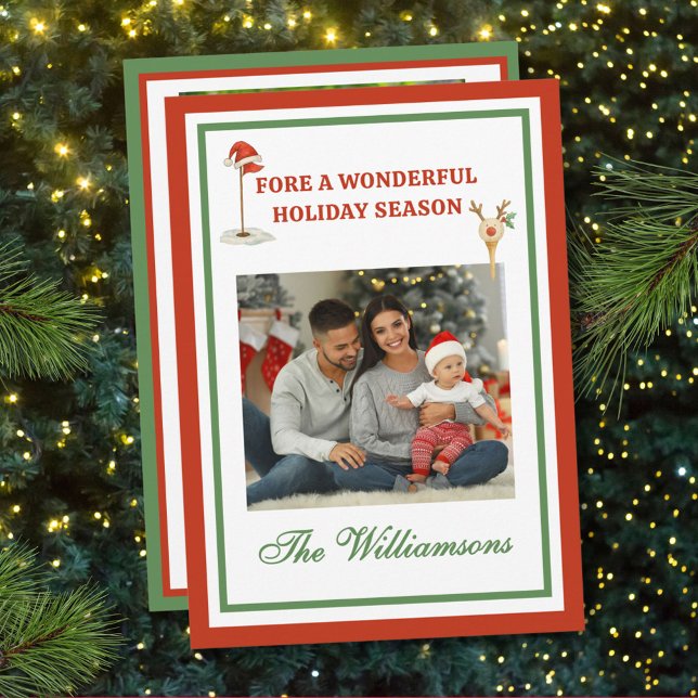 * Festive Golf Theme Two Photo Christmas Julkort (Skapare uppladdad)