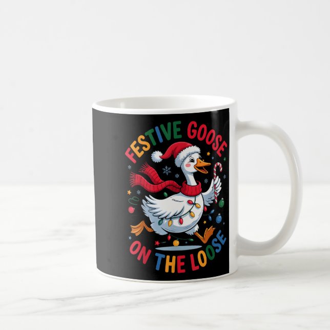 Festive Goose On Loose Christmas Cute Holiday Wint Kaffemugg (Höger)