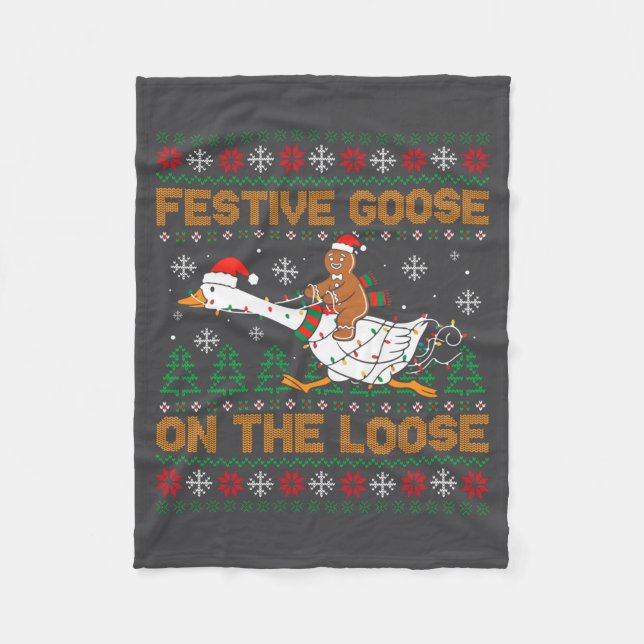 Festive Goose On The Loose Funny Gingerbread Ugly  Fleecefilt (Framsidan)