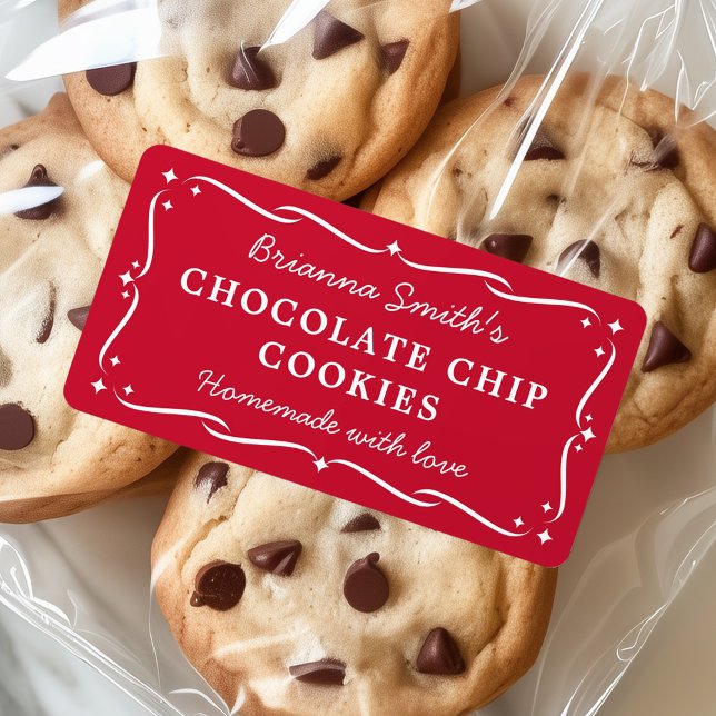 Festive gräns Red-julköket bakverk Adressetikett (Festive border red Christmas kitchen baking Label)