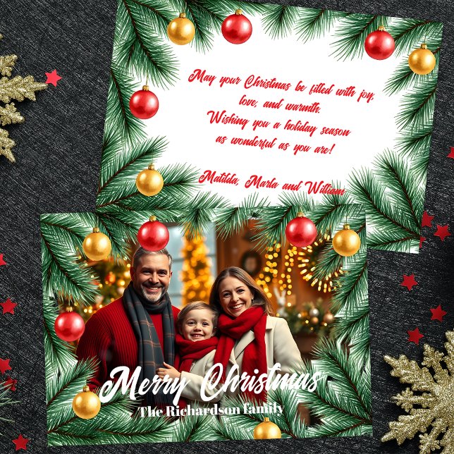 Festive Gräs Grenar Baubles Photo jul Julkort (Skapare uppladdad)