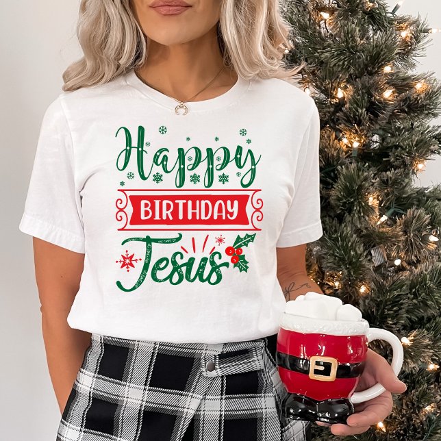 Festive Grattis på födelsedagen Jesus jul T Shirt (Festive Happy Birthday Jesus Christmas T-Shirt)