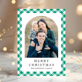 Festive Green Gingham Photo Christmas Julkort