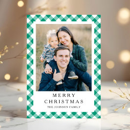 Festive Green Gingham Photo Christmas Julkort