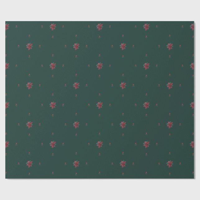 Festive Green Poinsettia Wrapping Paper Presentpapper (Platt)