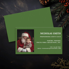 Festive Green Professional Santa Claus Photo Visitkort