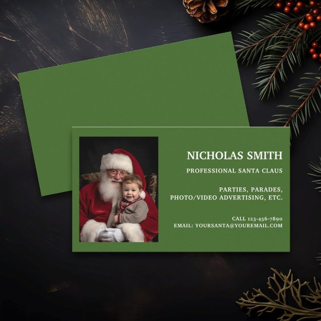Festive Green Professional Santa Claus Photo Visitkort (Skapare uppladdad)